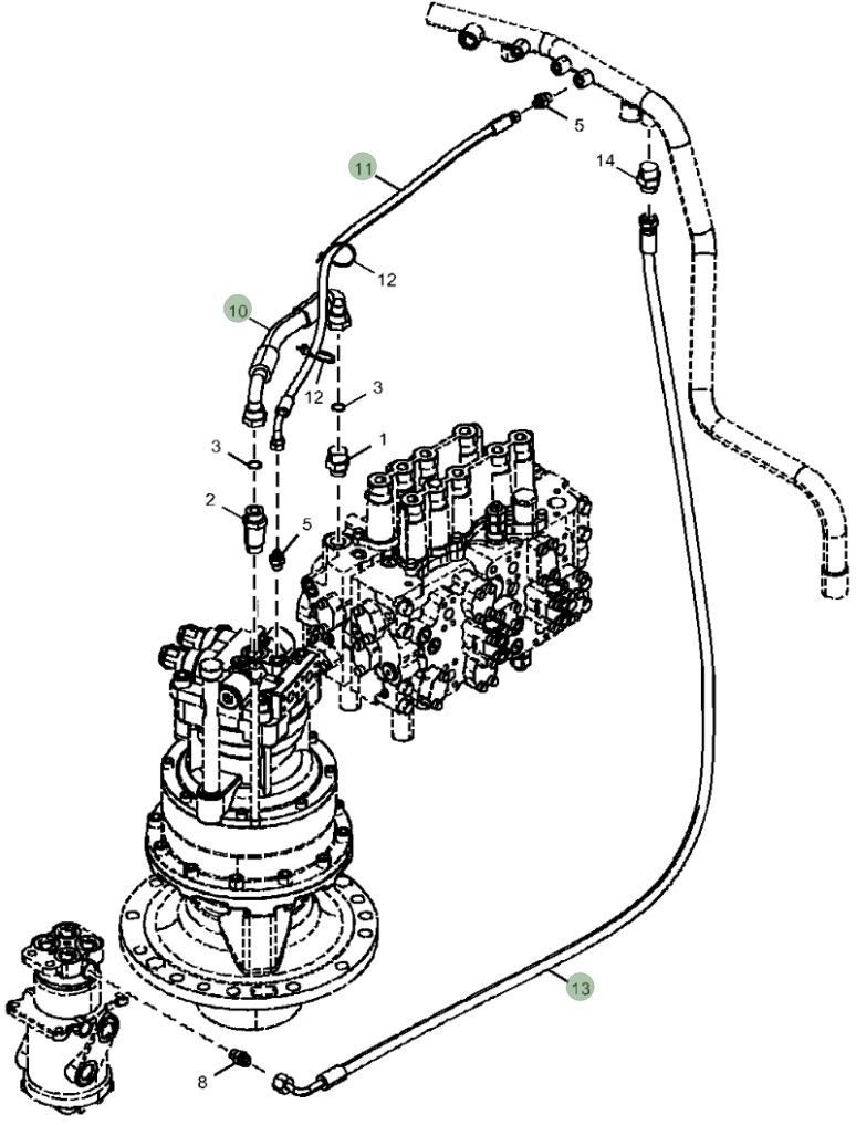 Hitachi ZX180LC-5G installation diagram showing hydraulic hose 4670335 at Pipe No. 10