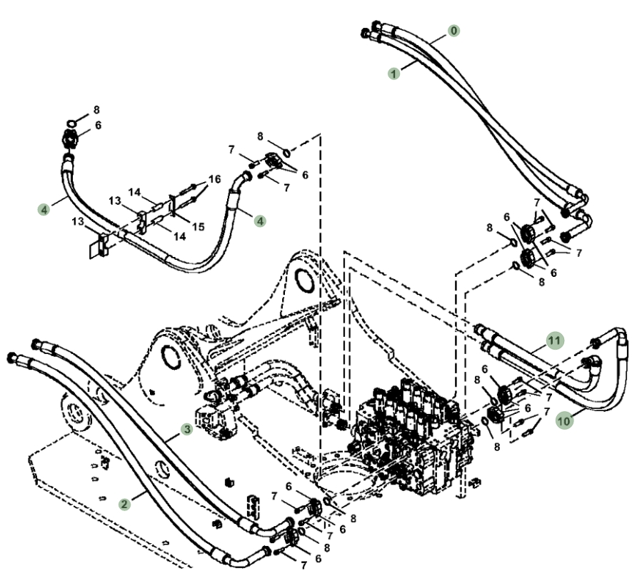 Hitachi ZX470LC-5G installation diagram showing hydraulic hose 4700799 at Pipe No. 11