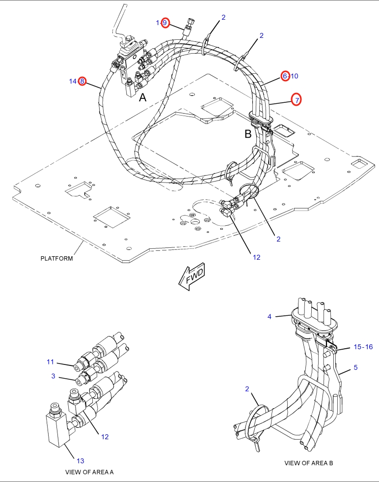 Caterpillar CAT®315F LCR installation diagram showing hydraulic hose 372-9653 at Pipe No. 6