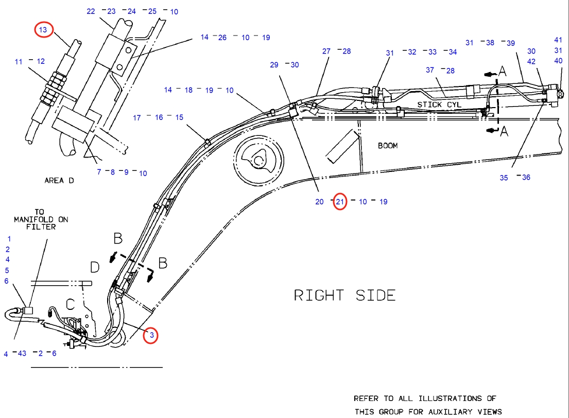 Caterpillar CAT®235D installation diagram showing hydraulic hose 9C-0931 at Pipe No. 27