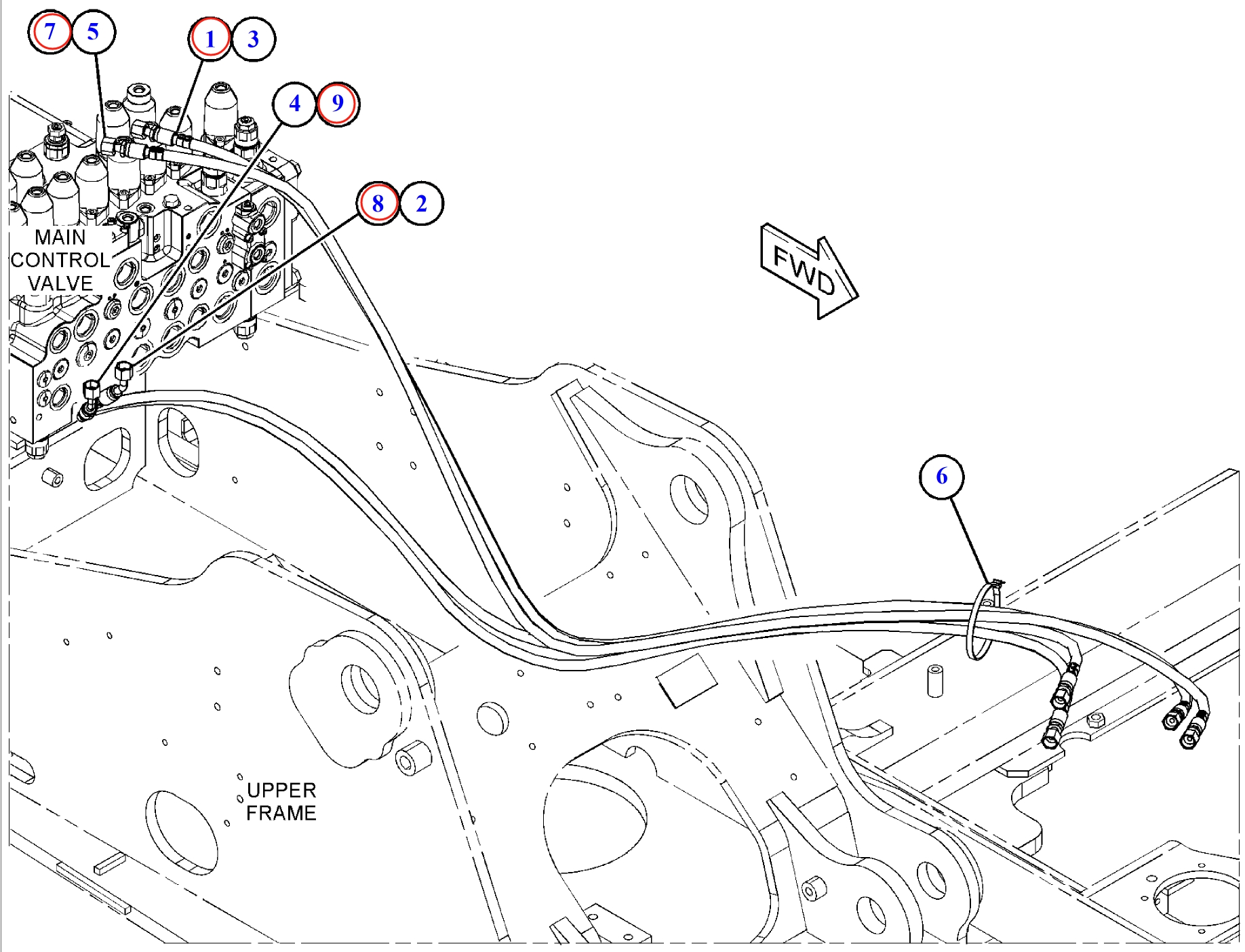 Caterpillar CAT®313F L installation diagram showing hydraulic hose 4I-3991 at Pipe No. 1