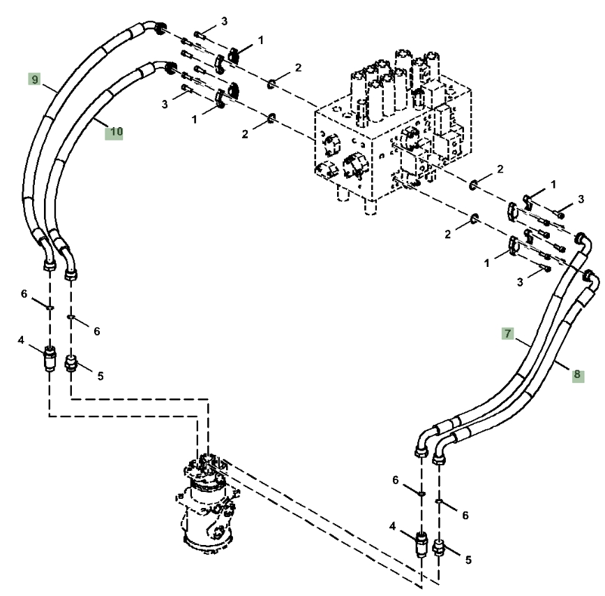 Hitachi ZX180LC-5N installation diagram showing hydraulic hose 9255469 at Pipe No. 8