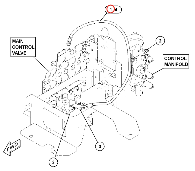 Caterpillar CAT®314E LCR installation diagram showing hydraulic hose 104-8950 at Pipe No. 1