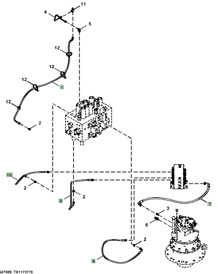Hitachi ZX250LC-6N installation diagram showing hydraulic hose 4630952 at Pipe No. 8