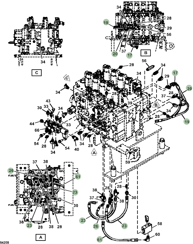 Hitachi ZX470LC-6 installation diagram showing hydraulic hose 4713485 at Pipe No. 17