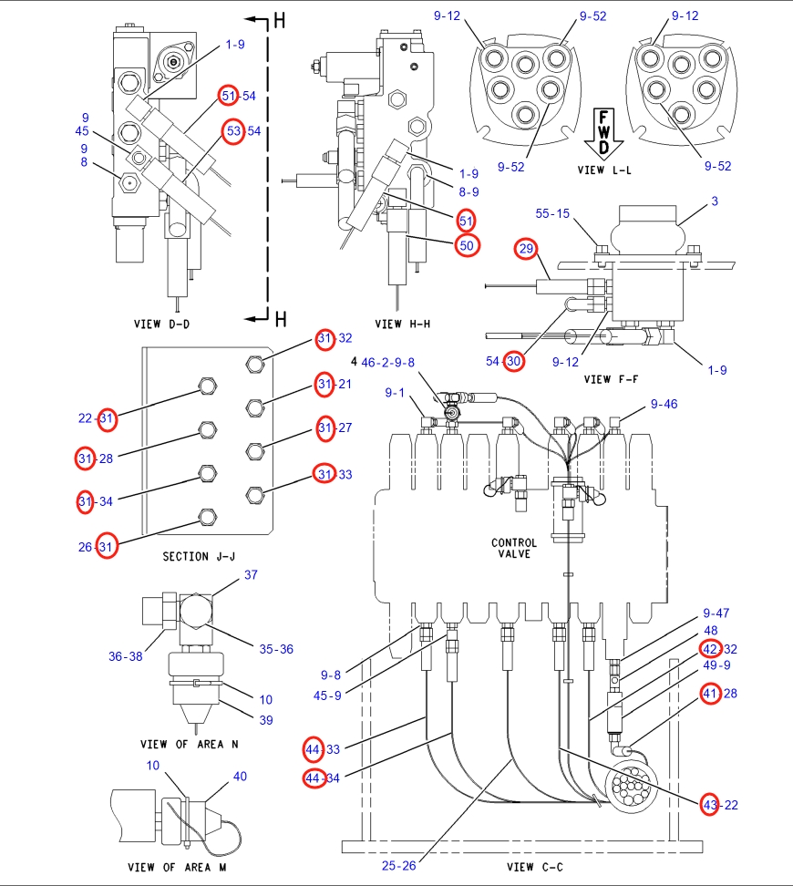 Caterpillar CAT®317B LN installation diagram showing hydraulic hose 5I-3127 at Pipe No. 42