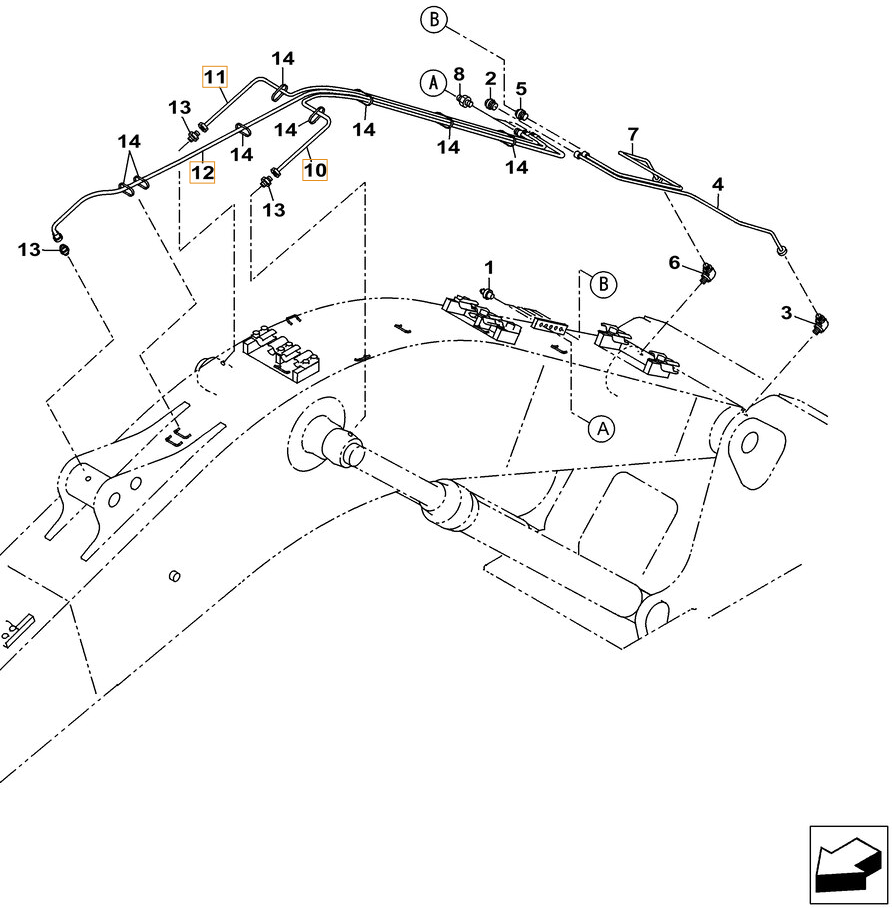 Case CX260C installation diagram showing hydraulic hose KHJ2172 at Pipe No. 12
