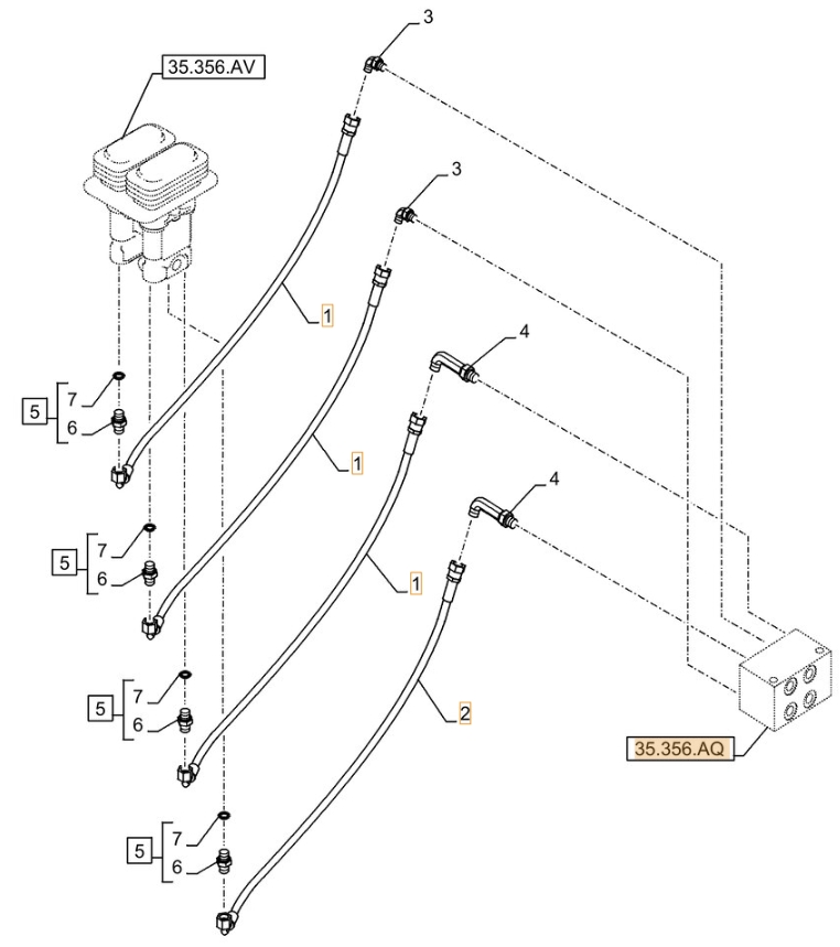 Case CX490D LC installation diagram showing hydraulic hose KHJ2239 at Pipe No. 2