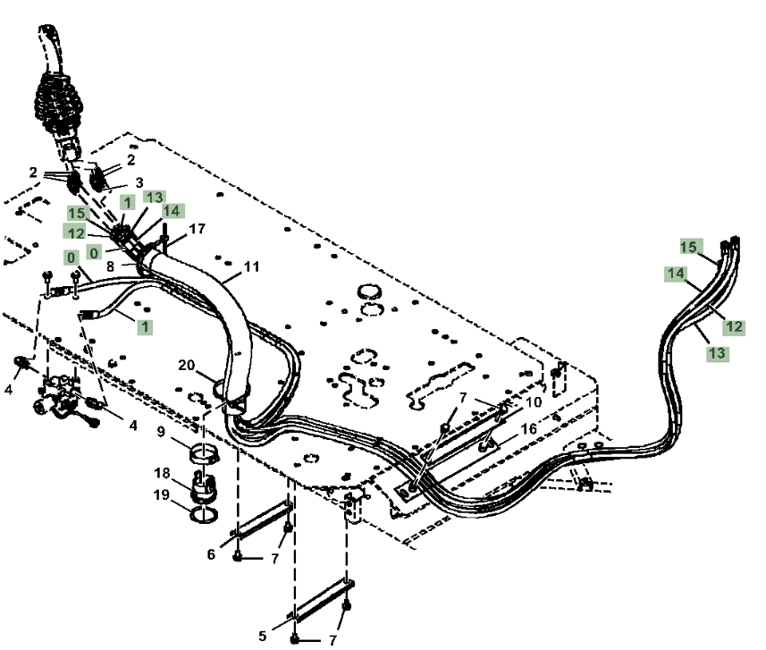 Hitachi ZX210-5N installation diagram showing hydraulic hose 4707581 at Pipe No. 0