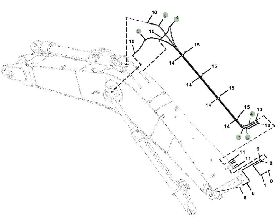 Hitachi ZX350LC-5G installation diagram showing hydraulic hose 4218064 at Pipe No. 4