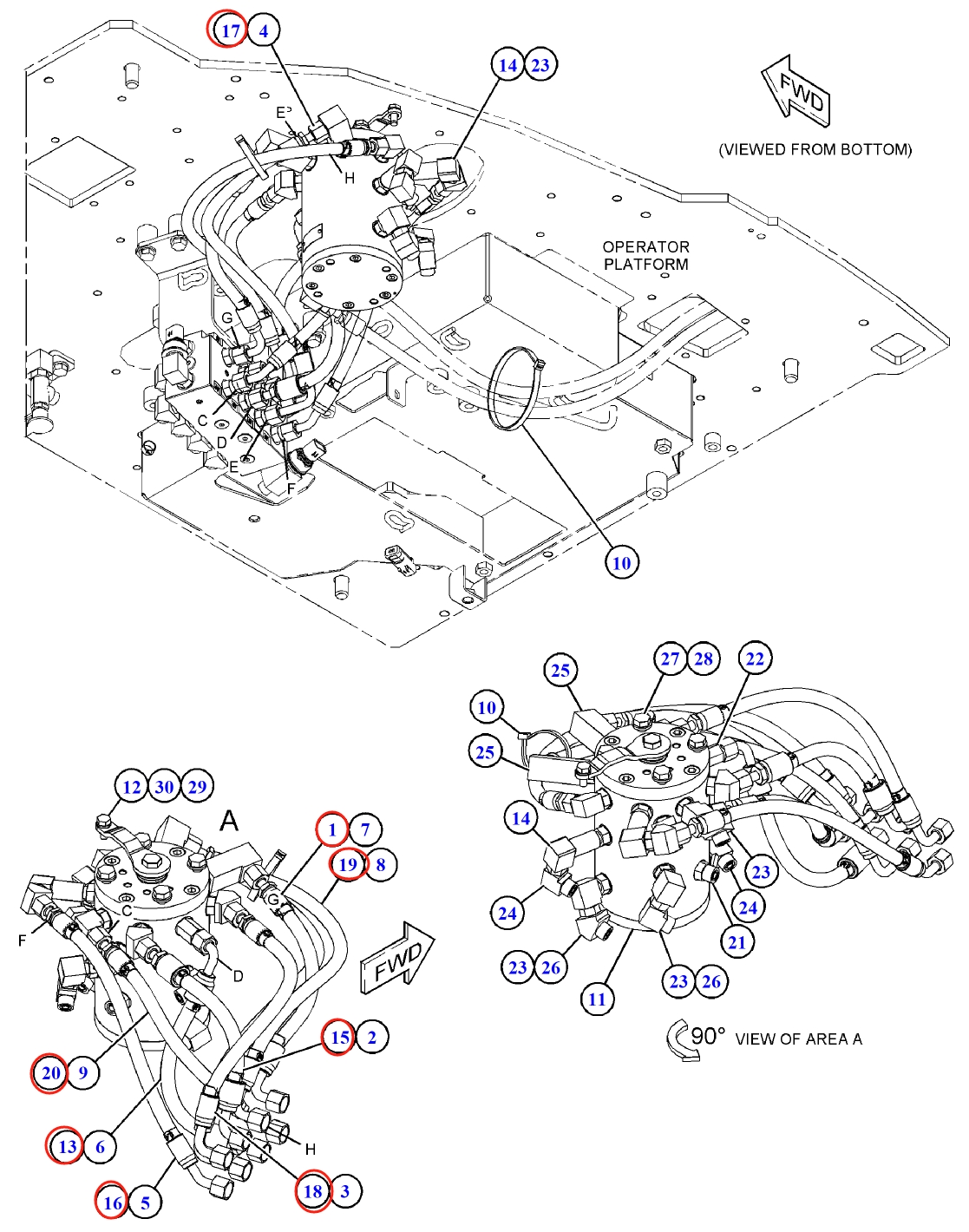 Caterpillar CAT®314F CR installation diagram showing hydraulic hose 286-6399 at Pipe No. 15