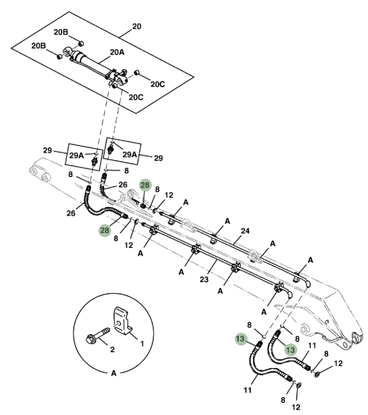 Hitachi ZX250LC-5G installation diagram showing hydraulic hose 4250078 at Pipe No. 13