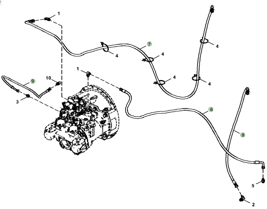 Hitachi ZX210-5N installation diagram showing hydraulic hose 4661845 at Pipe No. 7
