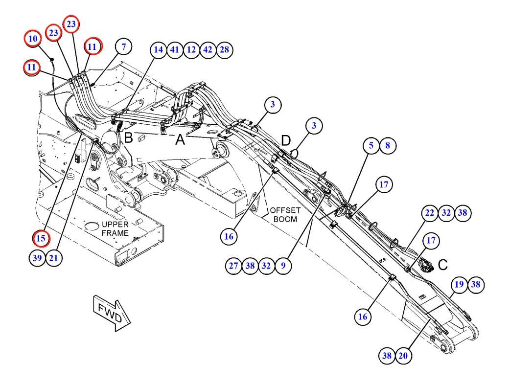 Caterpillar CAT®M317F installation diagram showing hydraulic hose 185-6791 at Pipe No. 11