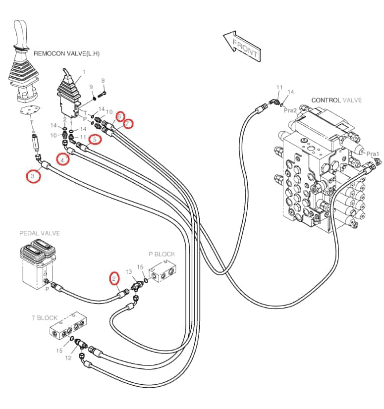Doosan DX160LC installation diagram showing hydraulic hose DS2093101 at Pipe No. 7