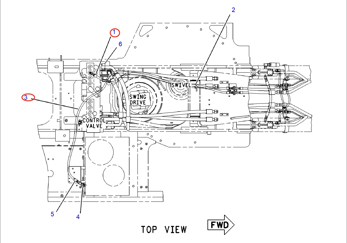 Caterpillar CAT®318C installation diagram showing hydraulic hose 4I-5814 at Pipe No. 1