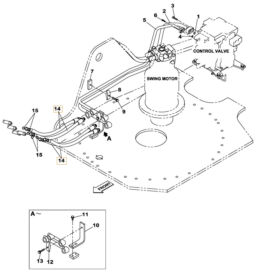 Case CX180B installation diagram showing hydraulic hose KLJ10660 at Pipe No. 14