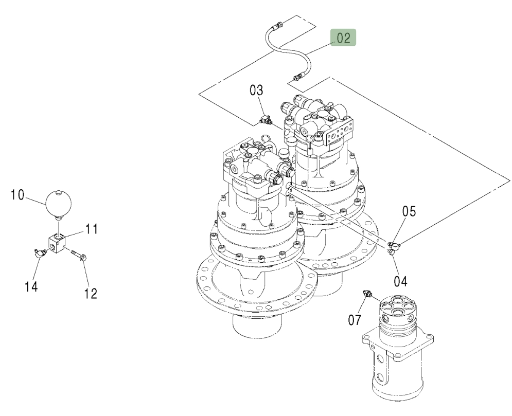Hitachi ZX450LC installation diagram showing hydraulic hose 4461599 at Pipe No. 2
