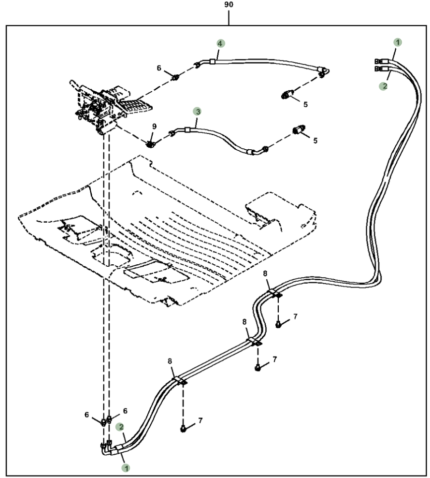 Hitachi ZX130-6N installation diagram showing hydraulic hose 4648205 at Pipe No. 4