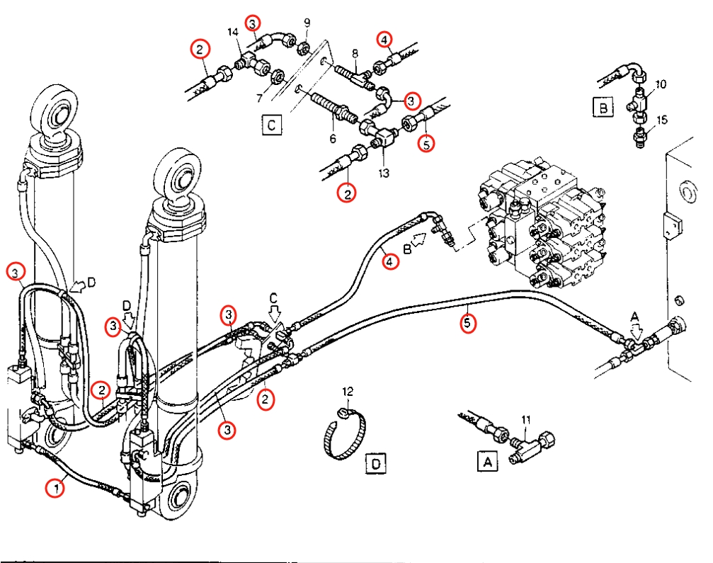 Caterpillar CAT®206B installation diagram showing hydraulic hose 8U-5399 at Pipe No. 5