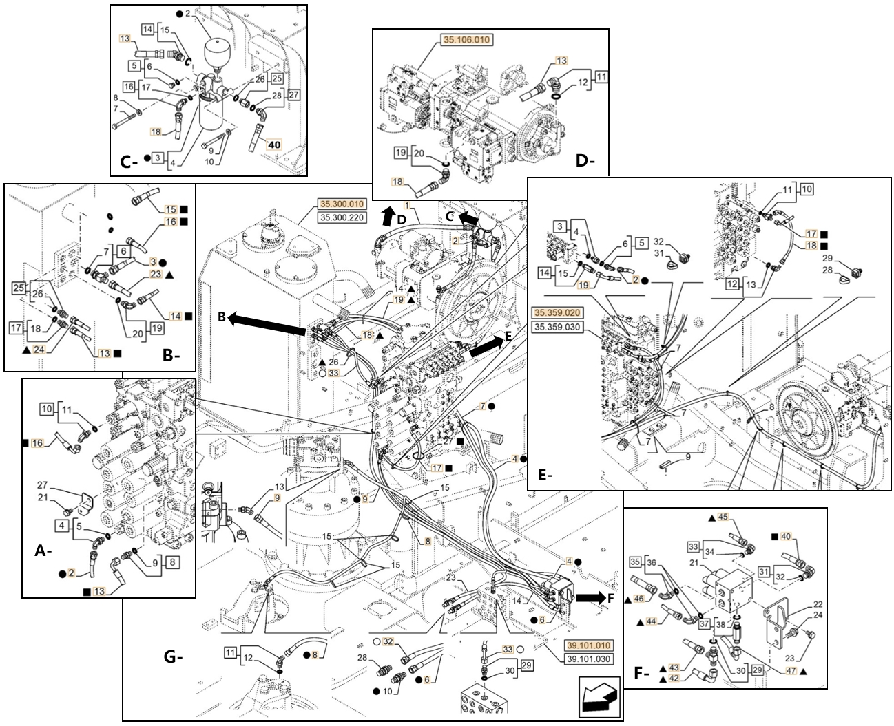 Case CX300E NLC installation diagram showing hydraulic hose KHJ2438 at Pipe No. F45-G9