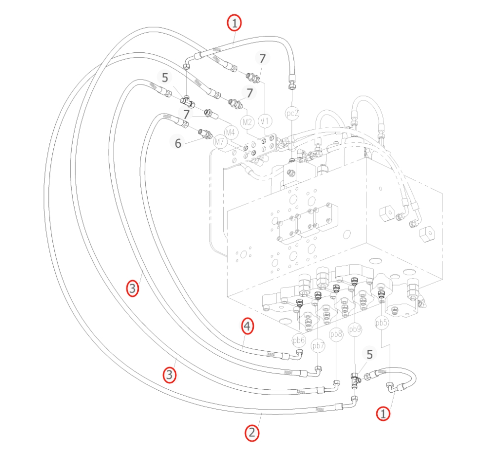 Sunward SWE400E-3H installation diagram showing hydraulic hose 730502003214 at Pipe No. 2
