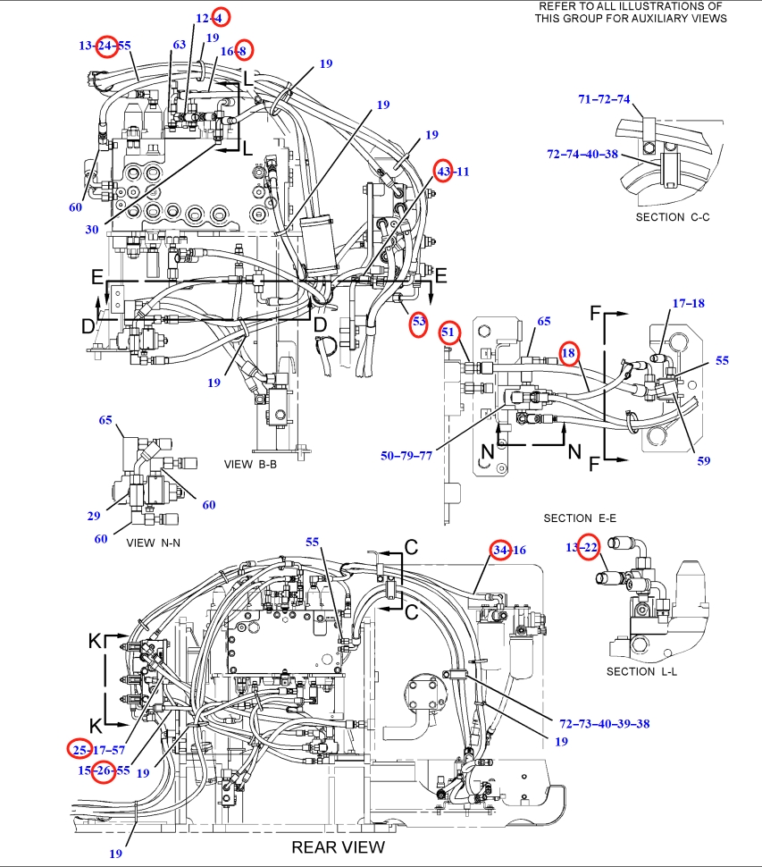 Caterpillar CAT®318E L installation diagram showing hydraulic hose 087-5758 at Pipe No. 22