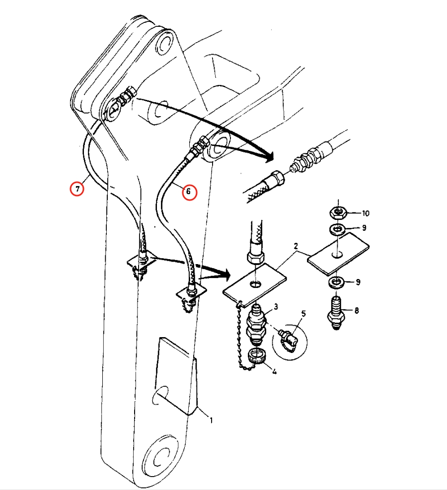 Caterpillar CAT®205 installation diagram showing hydraulic hose 5W-6847 at Pipe No. 7