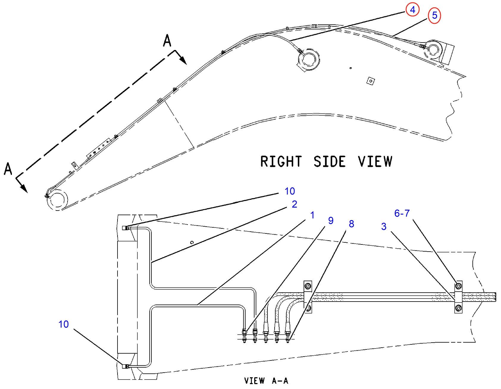 Caterpillar CAT®312B L installation diagram showing hydraulic hose 121-8659 at Pipe No. 4