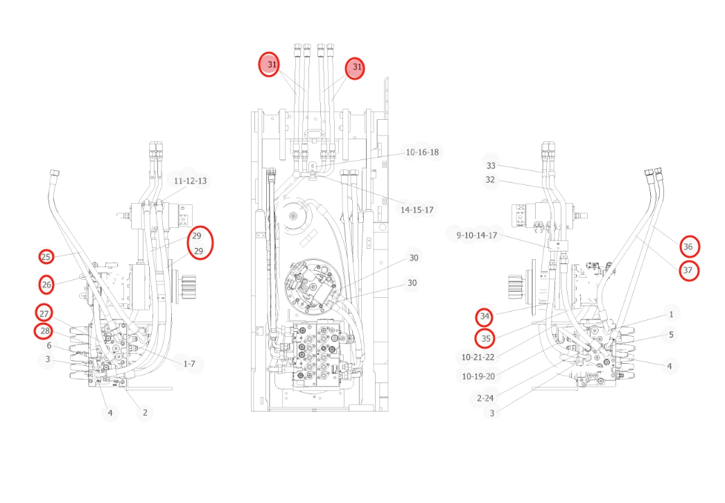 Sunward SWE150W installation diagram showing hydraulic hose 730503001932 at Pipe No. 29