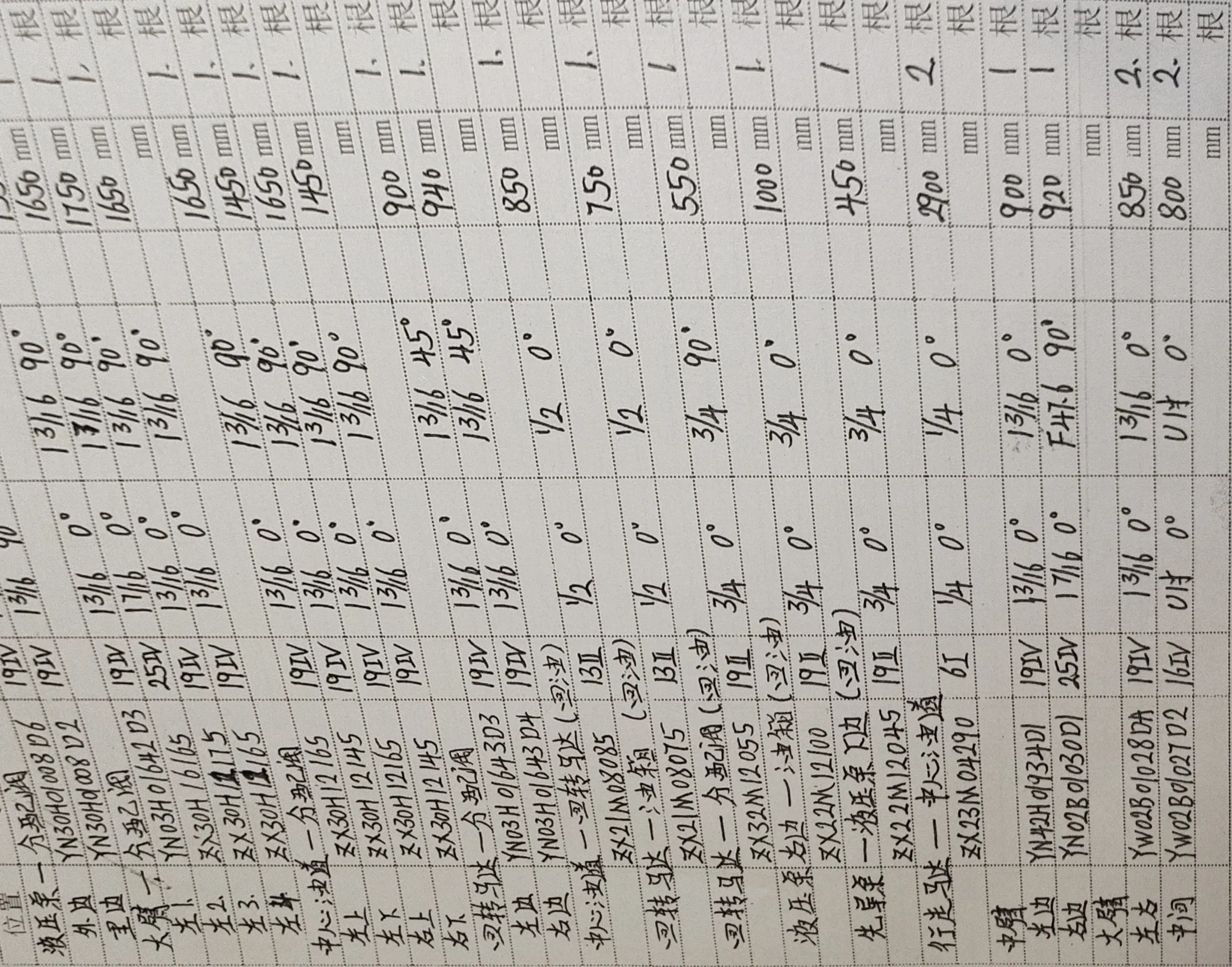 Kobelco SK250NLC-6E hydraulic hose part numbers and recorded lengths — technician notebook page 1 of 5