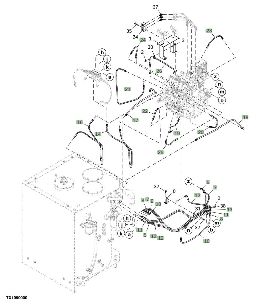 Hitachi ZX870LC-5B installation diagram showing hydraulic hose 4713504 at Pipe No. 23