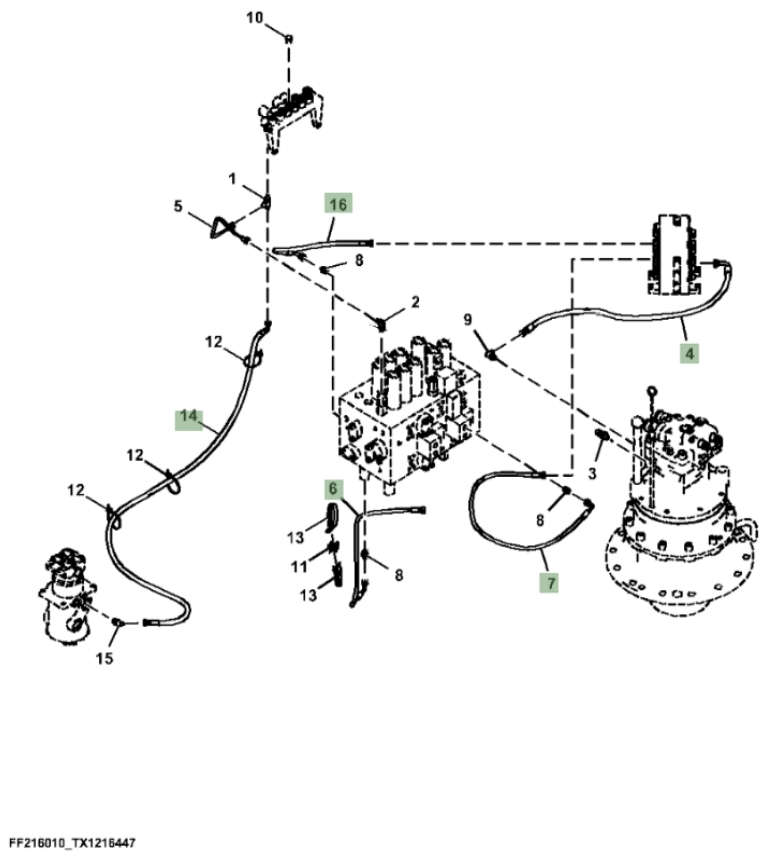 Hitachi ZX210F-LL-6N installation diagram showing hydraulic hose 4630952 at Pipe No. 6