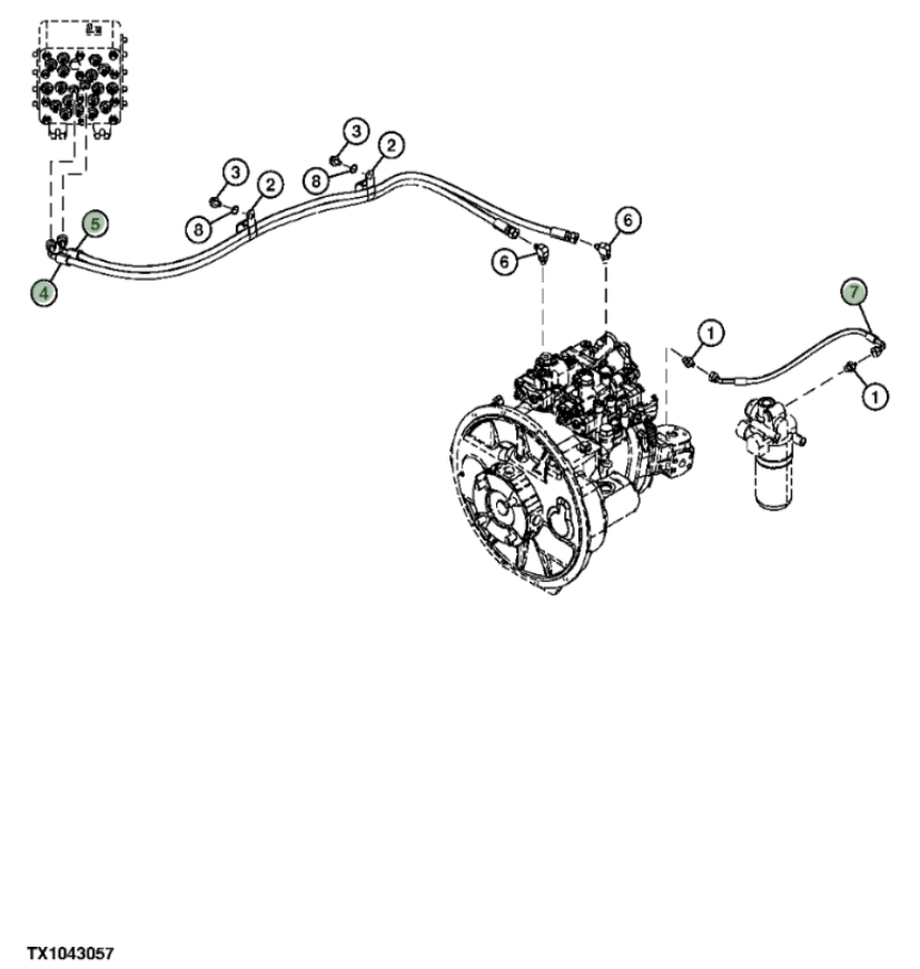 Hitachi ZX210F-3 installation diagram showing hydraulic hose 4647678 at Pipe No. 7
