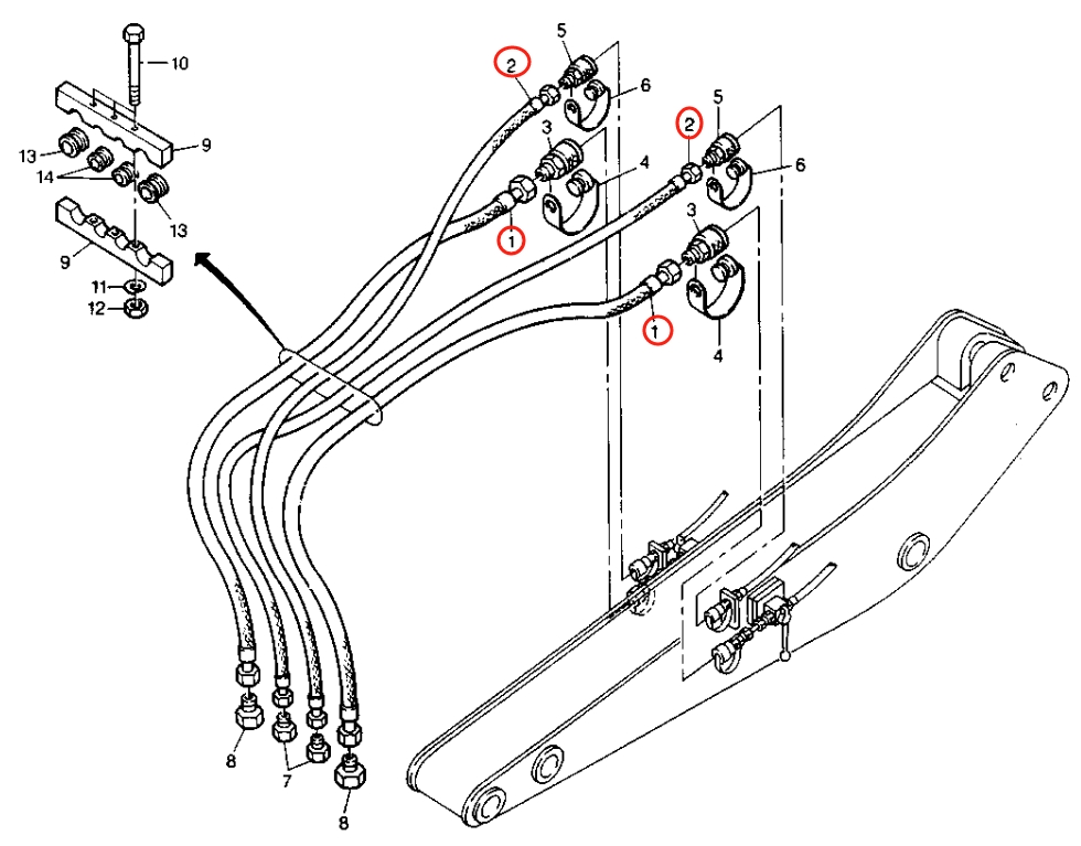 Caterpillar CAT®212B installation diagram showing hydraulic hose 5W-4940 at Pipe No. 2