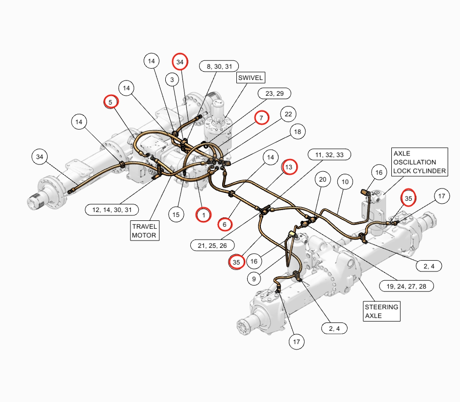 Caterpillar CAT®M317F installation diagram showing hydraulic hose 246-5862 at Pipe No. 7