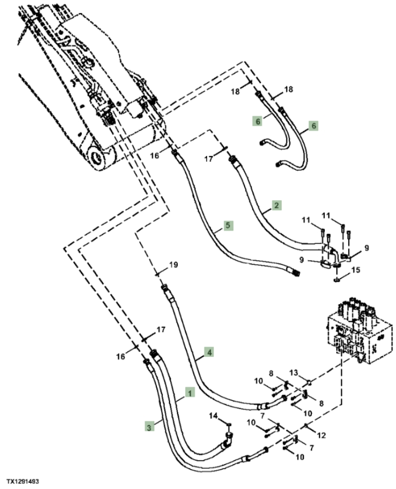 Hitachi ZX210F-3 installation diagram showing hydraulic hose 9263974 at Pipe No. 4