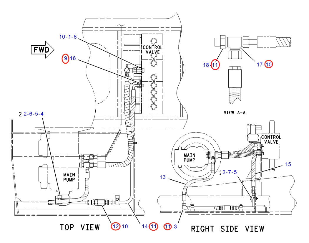 Caterpillar CAT®317B LN installation diagram showing hydraulic hose 156-6691 at Pipe No. 9