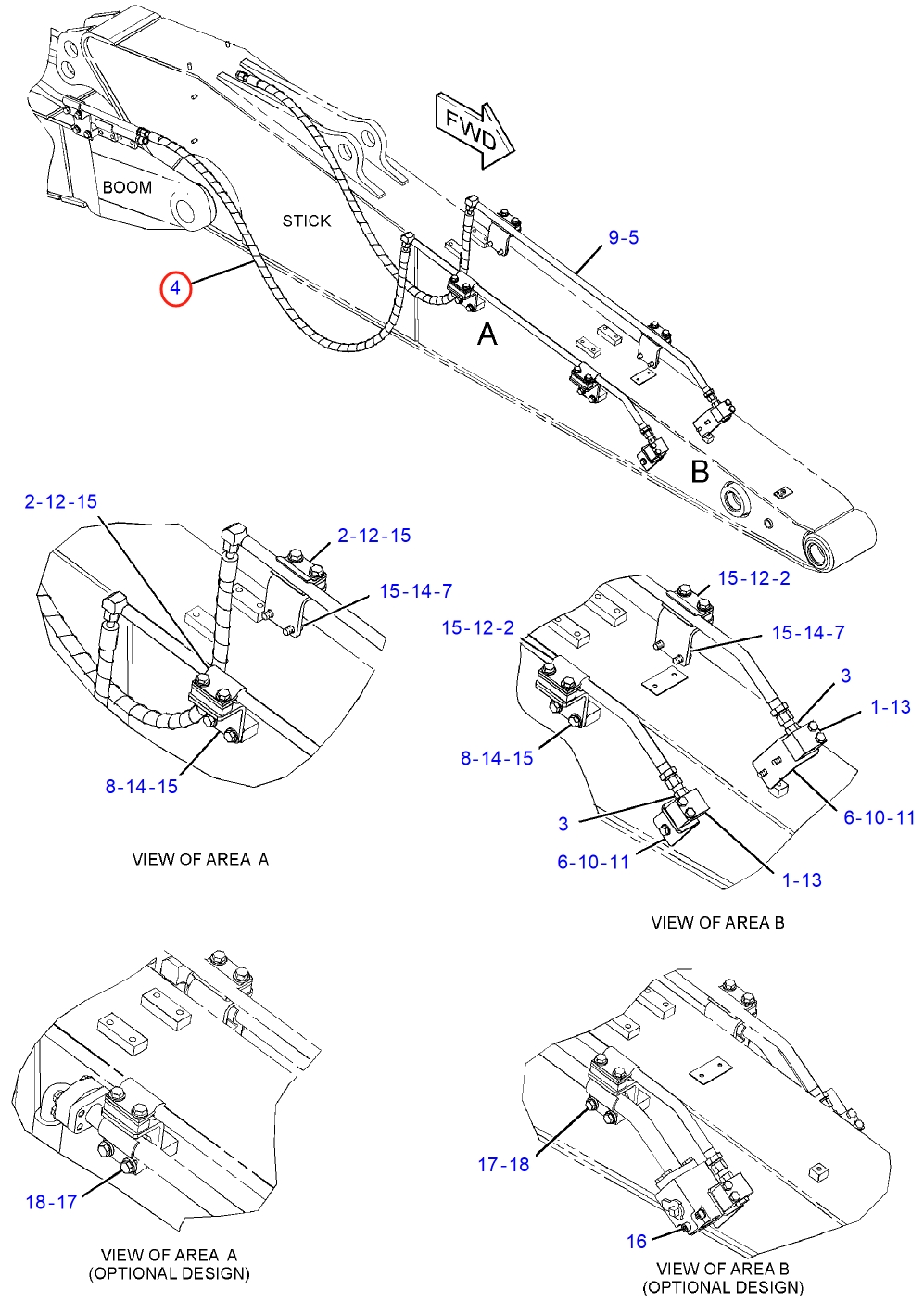 Caterpillar CAT®314D LCR installation diagram showing hydraulic hose 282-5755 at Pipe No. 4