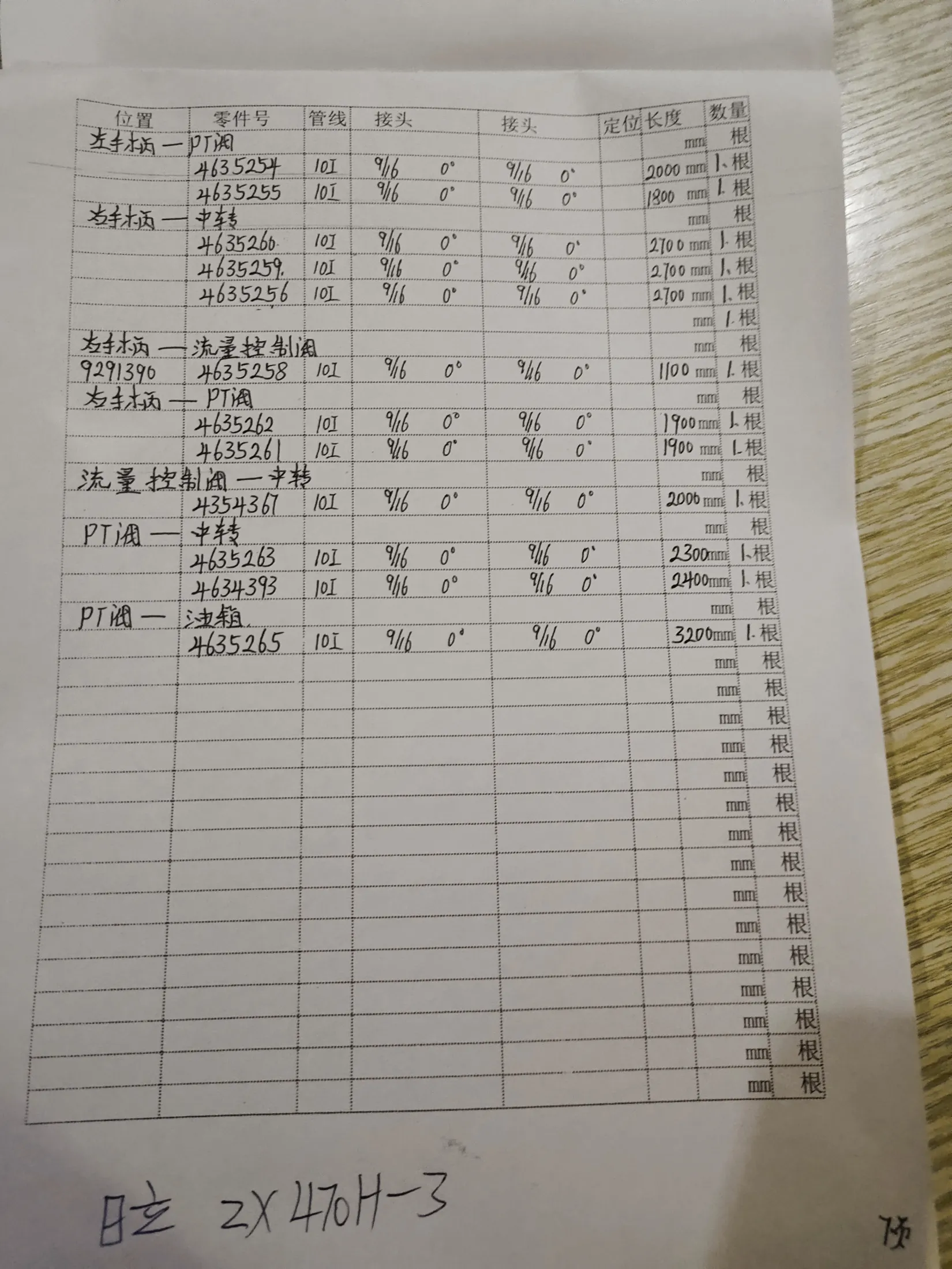 日立 ZX470H-3液压胶管零件号及记录长度— 技术员笔记页7共7页