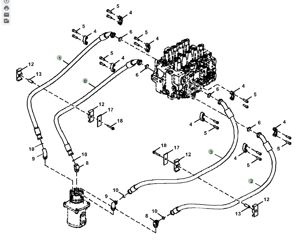 Hitachi ZX670LC-5B installation diagram showing hydraulic hose 4644291 at Pipe No. 3