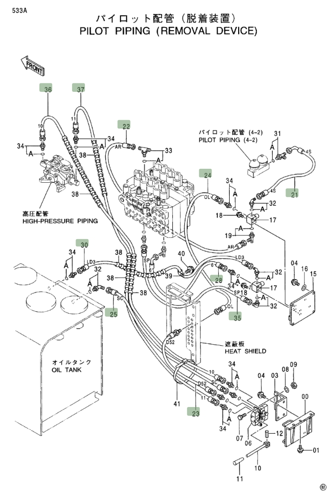 Hitachi EX750-5 installation diagram showing hydraulic hose 4375900 at Pipe No. 23