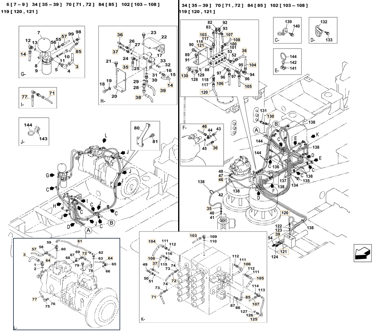 Case CX800B-8 LC ME installation diagram showing hydraulic hose 161272A1 at Pipe No. 46