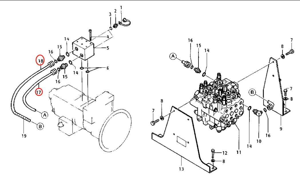 Caterpillar CAT®E120B installation diagram showing hydraulic hose 099-0426 at Pipe No. 17