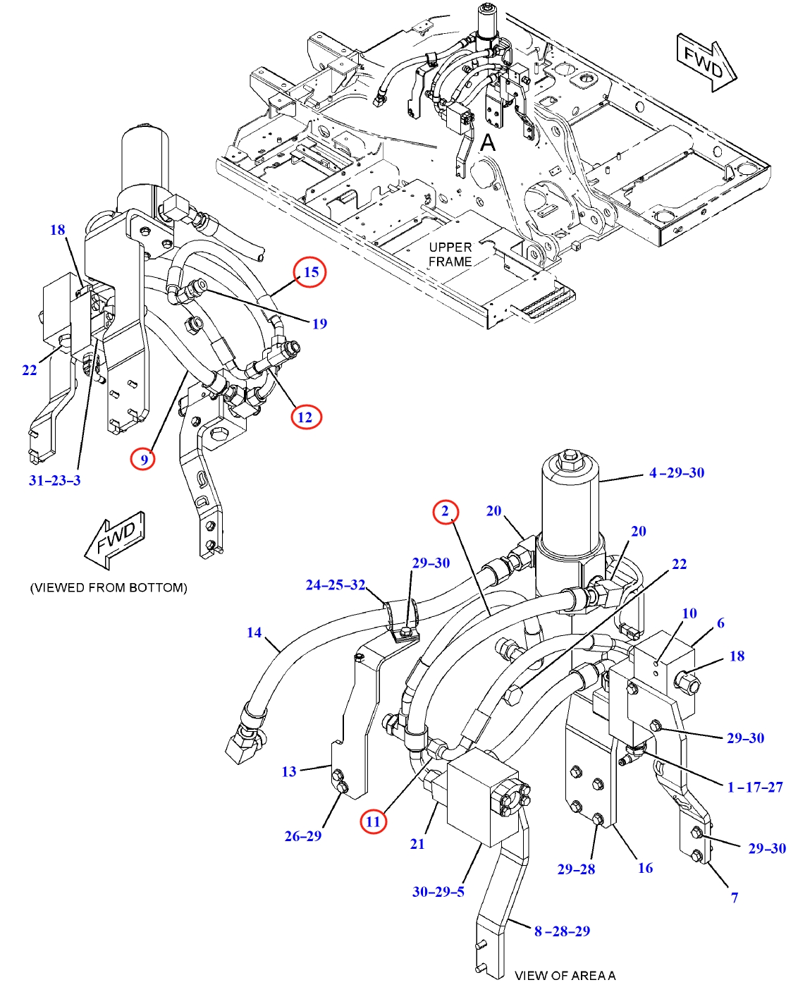 Caterpillar CAT®312F installation diagram showing hydraulic hose 356-9242 at Pipe No. 15