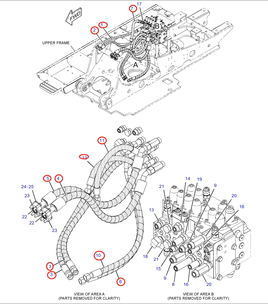 Caterpillar CAT®318D2 L installation diagram showing hydraulic hose 269-9577 at Pipe No. 2