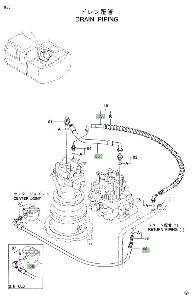 Hitachi EX120-5 installation diagram showing hydraulic hose 4351173 at Pipe No. 10A