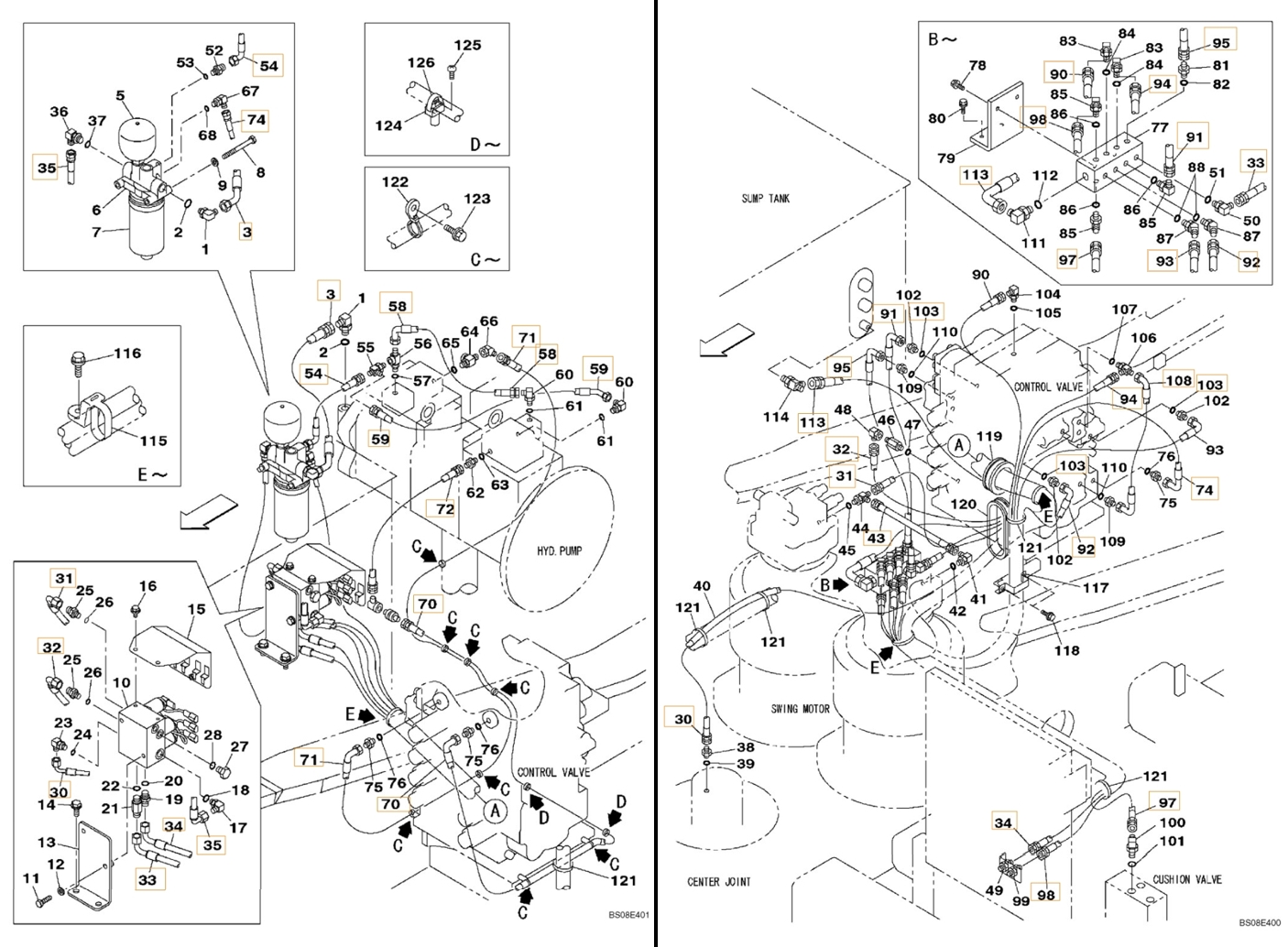 Case CX700B installation diagram showing hydraulic hose 167352A1 at Pipe No. 32