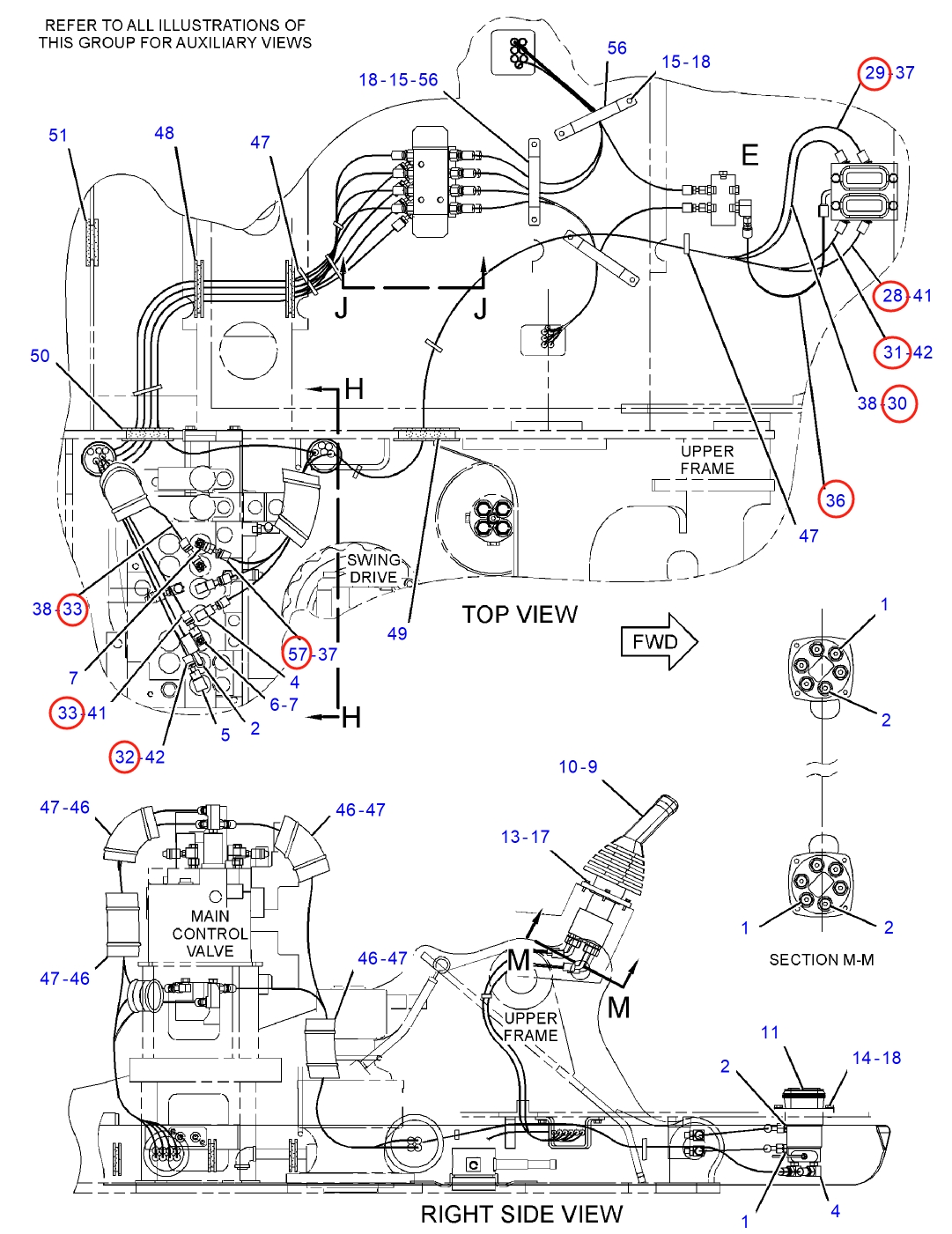 Caterpillar CAT®312C L installation diagram showing hydraulic hose 7Y-4193 at Pipe No. 30