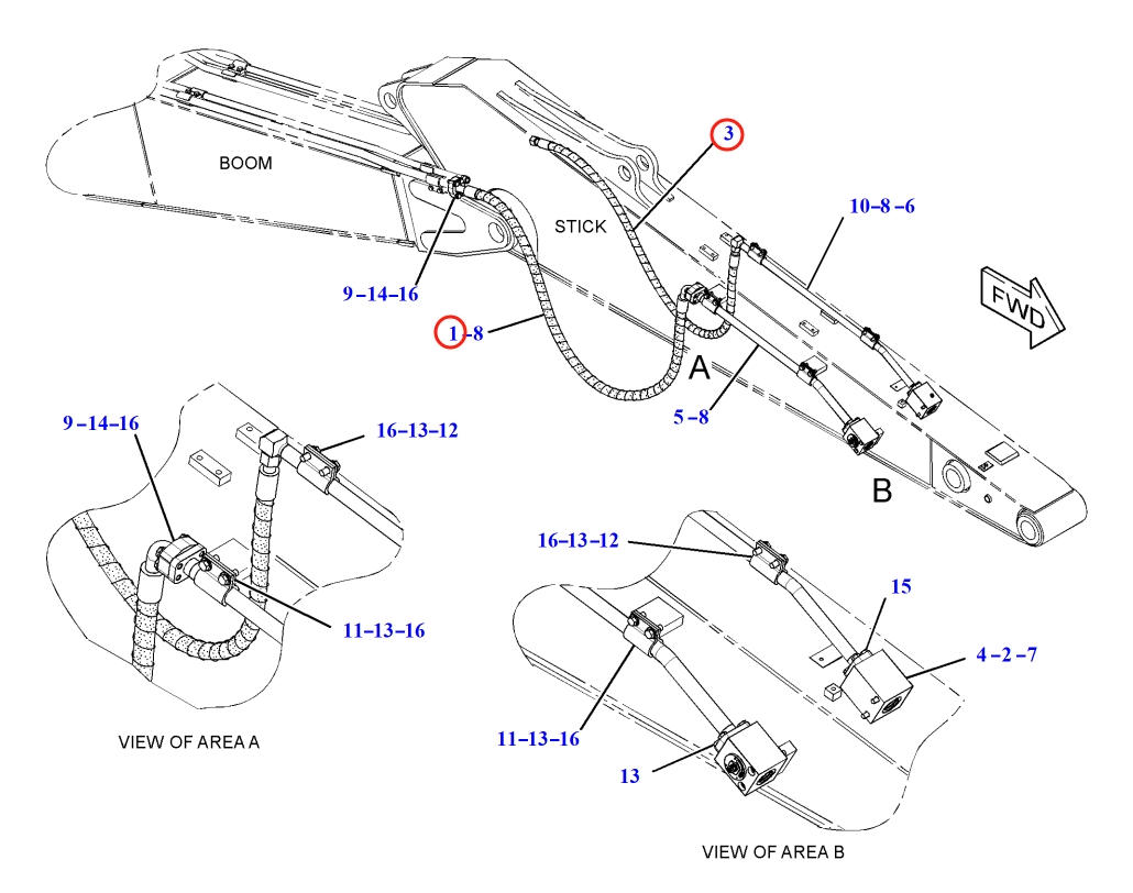 Caterpillar CAT®318E L installation diagram showing hydraulic hose 277-0917 at Pipe No. 3